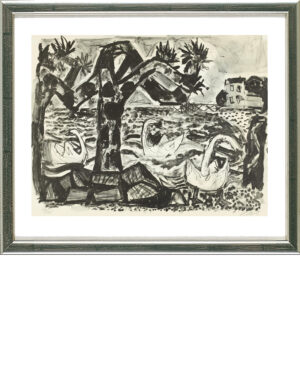 Otto Dix, Bodenseelandschaft mit Schwänen, 1965/66 | Lithographie, signiert, WVZ Karsch 305 b | Gerahmt, Zertifikat | Dokiumentiert im maßgeblichen Werkverzeichnis