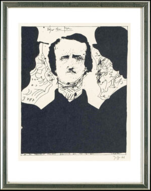 Horst Janssen, Edgar Allen Poe, 13.2.1966 | Werkverzeichnis Kruglewsky 19, Lithographie, signiert. Gerahmt, Zertifikat | Sonderpreis.