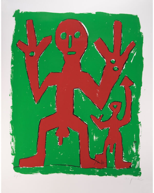 A.R. Penck, Peace, 1995 | Farbsiebdruck, handsigniert, nummeriert, 125 x 100 cm. Auflage 90 | Gerahmt, Zertifikat | Großformat, Speditionsversand