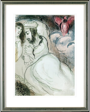 Marc Chagall, Sarah und Abimelech, 1960 | Mourlot 239. Original-Farblithographie, Bibel II | Gerahmt, Zertifikat