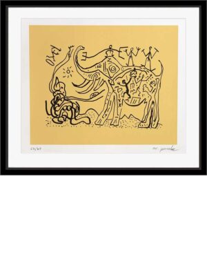 A.R. Penck, Gelber Elefant | Original-Siebdruck, Bütten 52 x 61 cm